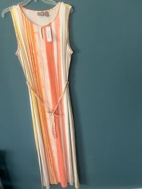 Chico's Striped Sleeveless Maxi Dress in Coral, Yellow & Cream